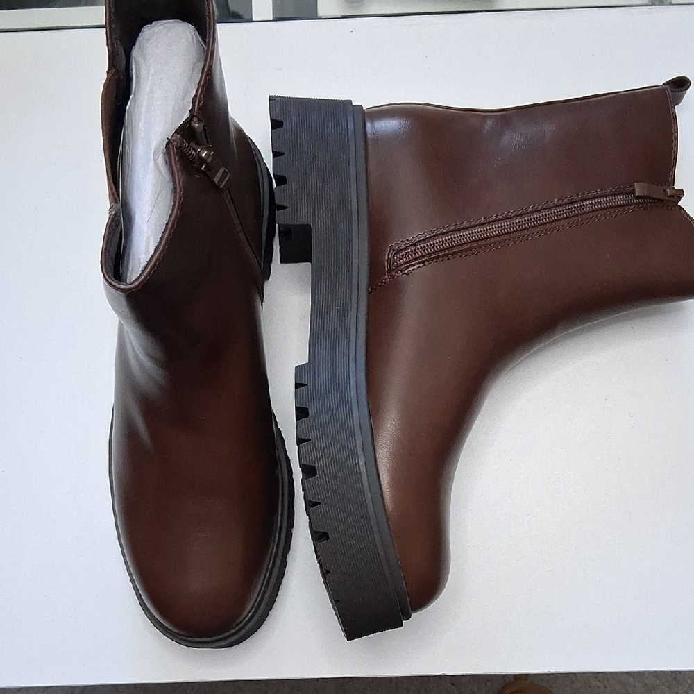 Classic Brown Ankle Booties with Lug Sole